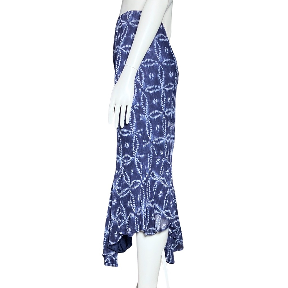 Vintage Y2K 100% Silk Blue Asymmetrical Midi Skirt Fairy Grunge Boho M/L Tie Dye - Picture 5 of 9